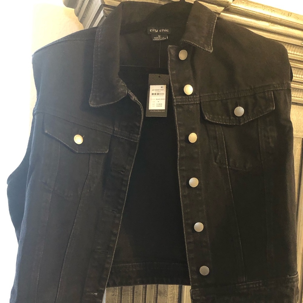 Black denim vest jacket